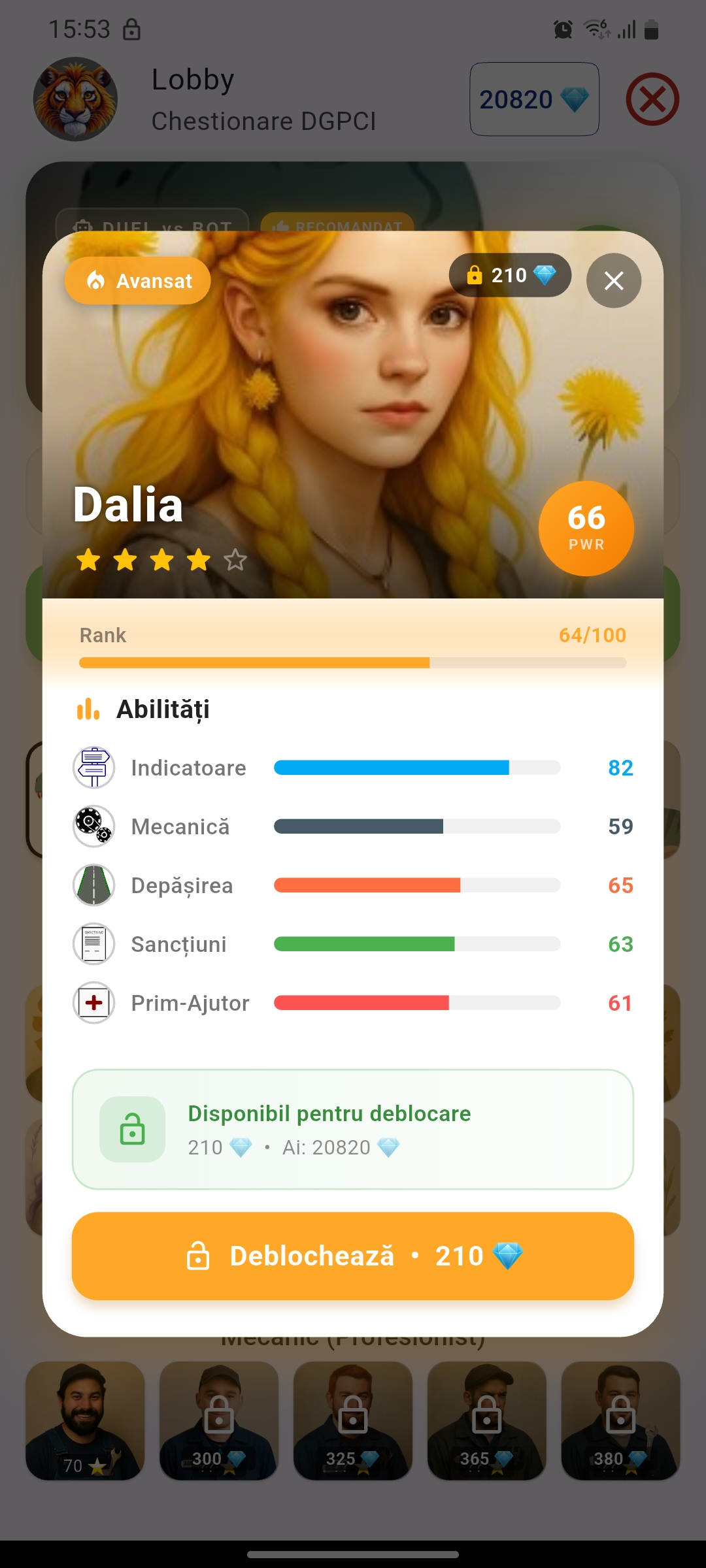 Selectare bot AI adversar în jocul de chestionare auto DGPCI - alege dificultatea botului pentru provocări personalizate