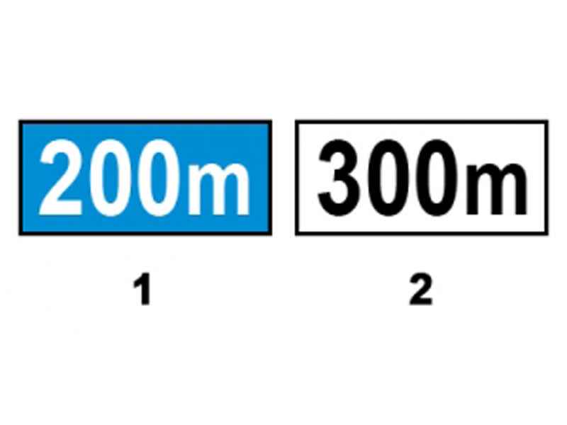 Care dintre panourile adiţionale alăturate indică distanţa între indicator şi începutul unui loc periculos?