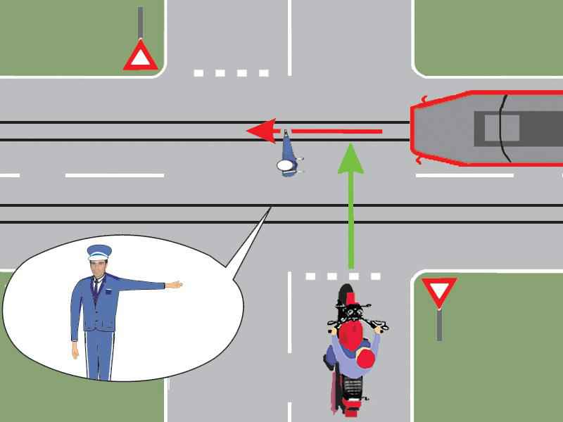 Care dintre cele două vehicule din imagine are dreptul să treacă prin intersecţie?